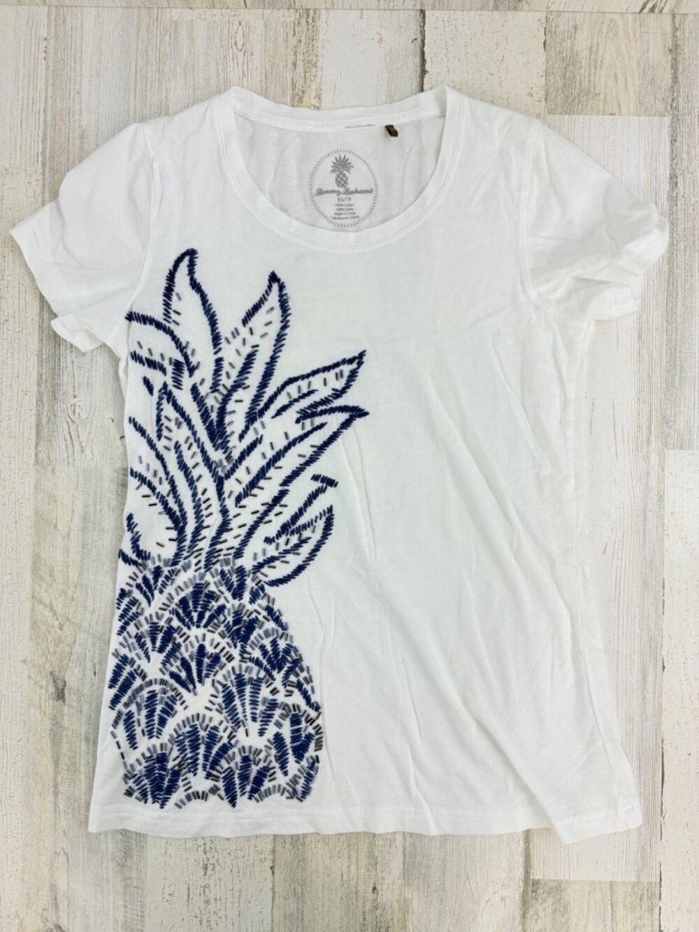 Tommy Bahama Women XS Blue Pineapple White T Shirt